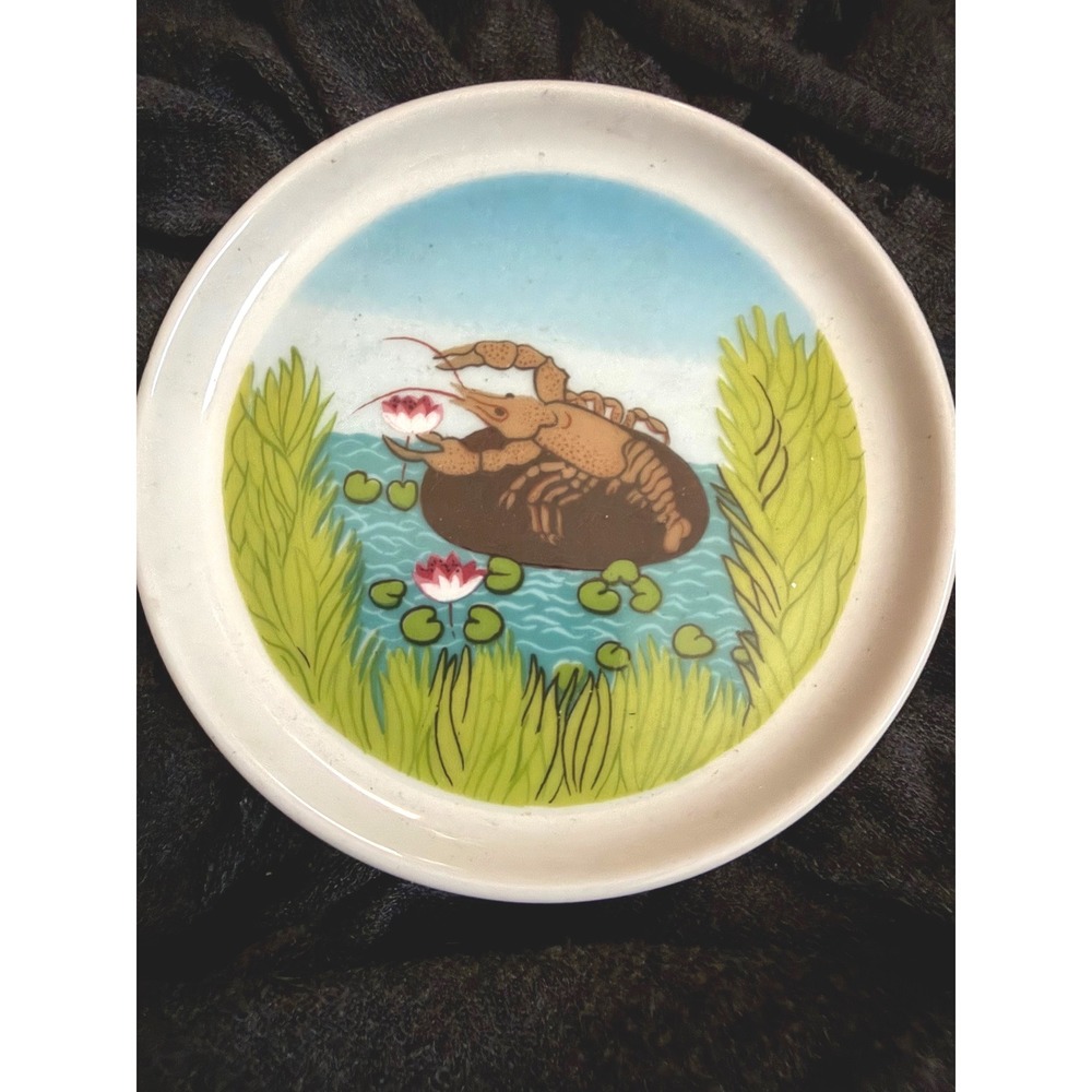 Furstenberg West Germany Porcelain Mini Plate Crawfish Lobster Water Lily Art
